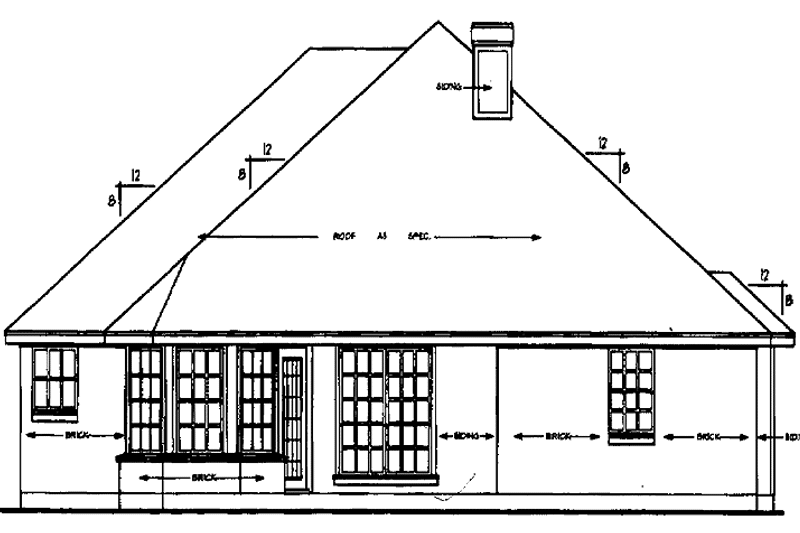 Home Plan - Exterior - Rear Elevation for European House Plan #42-534 - 3 bed, 2 bath