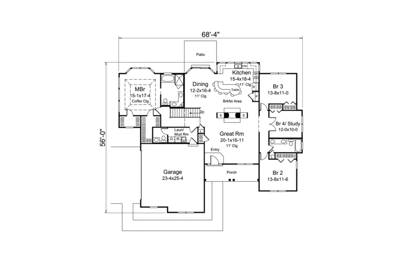 Home Plan - Floor Plan - Main Floor for Traditional House Plan #57-608 - 4 bed, 2.5 bath