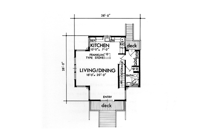 Dream House Plan - Floor Plan - Main Floor for Cabin House Plan #320-1323 - 1 bed, 1 bath