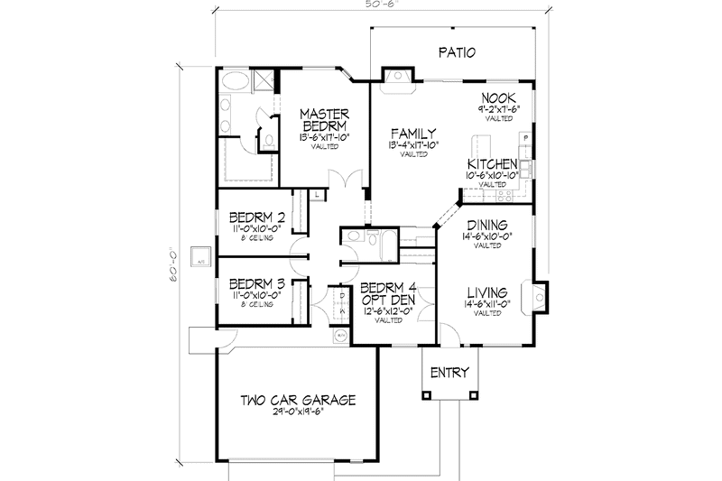 Home Plan - Floor Plan - Main Floor for Mediterranean House Plan #320-1465 - 4 bed, 2 bath