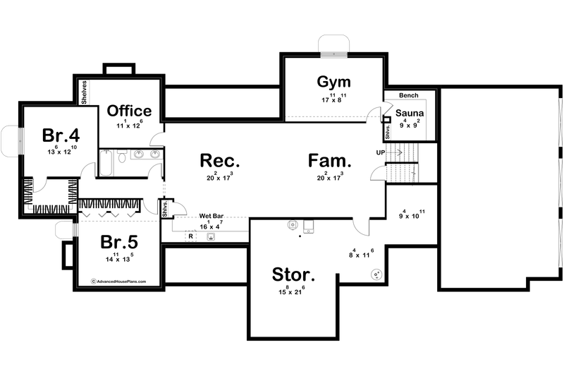Home Plan - Floor Plan - Lower Floor for Cottage House Plan #455-299 - 3 bed, 2.5 bath