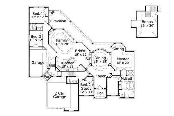 Floor Plan - Main Floor for European House Plan #411-609 - 4 bed, 3 bath