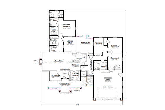 Floor Plan - Main Floor for Ranch House Plan #1099-19 - 3 bed, 2.5 bath