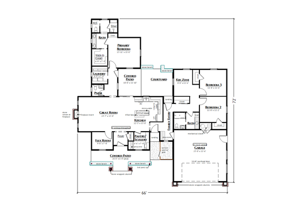 Home Plan - Floor Plan - Main Floor for Ranch House Plan #1099-19 - 3 bed, 2.5 bath