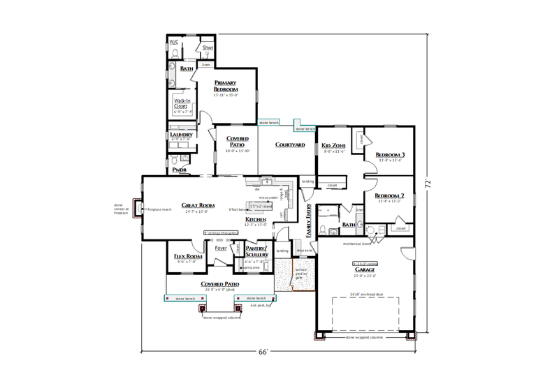 Home Plan - Floor Plan - Main Floor for Ranch House Plan #1099-19 - 3 bed, 2.5 bath