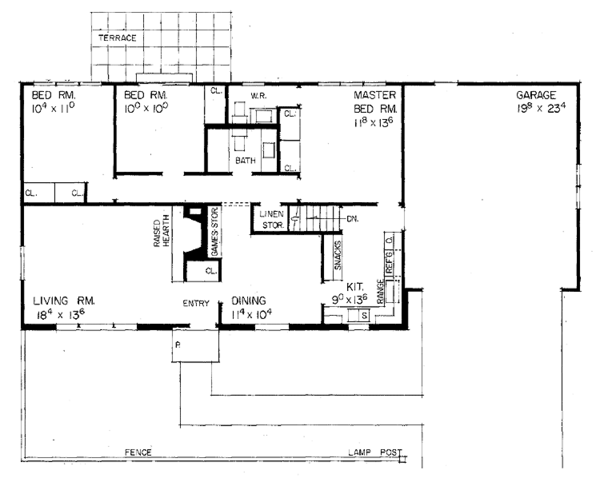 Ranch Style House Plan - 3 Beds 2 Baths 1252 Sq/Ft Plan #72-488