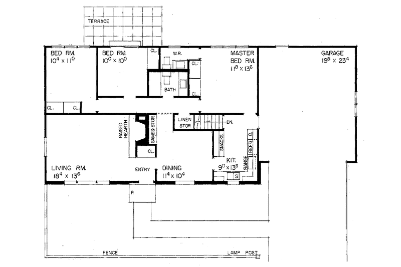 House Plan Design - Floor Plan - Main Floor for Ranch House Plan #72-488 - 3 bed, 2 bath