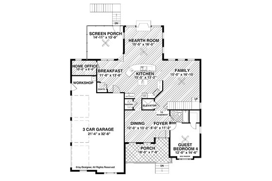 Floor Plan - Main Floor for Traditional House Plan #56-681 - 4 bed, 4 bath