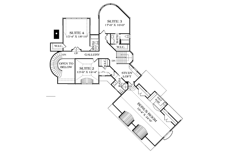 Dream House Plan - Floor Plan - Upper Floor for European House Plan #453-582 - 4 bed, 4.5 bath
