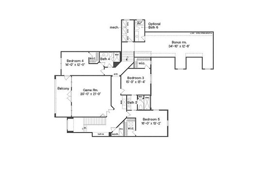 Floor Plan - Upper Floor for European House Plan #135-148 - 5 bed, 5.5 bath