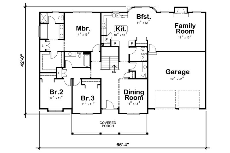 House Design - Floor Plan - Main Floor for Ranch House Plan #20-125 - 3 bed, 2.5 bath
