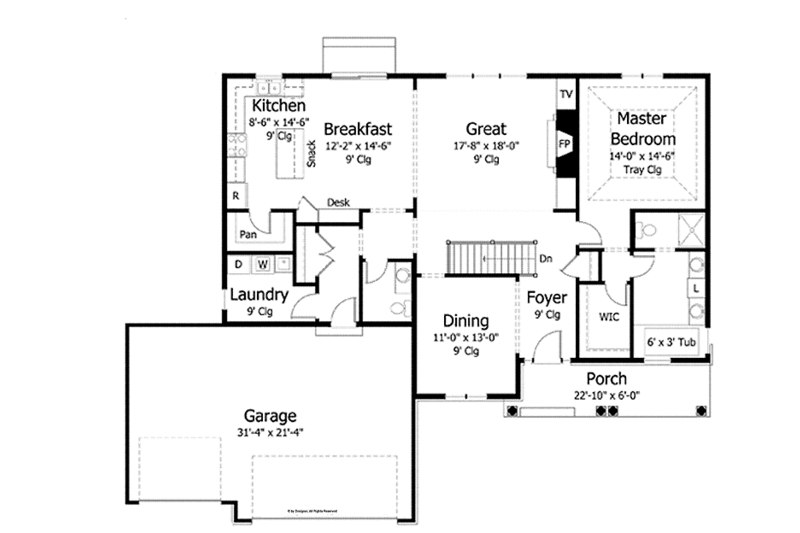 Architectural House Design - Floor Plan - Main Floor for European House Plan #51-969 - 3 bed, 2.5 bath