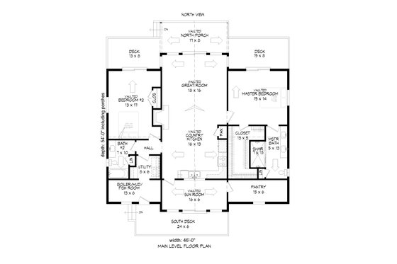 Floor Plan - Main Floor for Country House Plan #932-61 - 2 bed, 2 bath