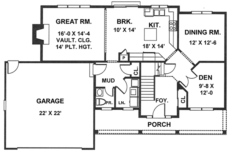 Home Plan - Floor Plan - Main Floor for Country House Plan #1001-26 - 3 bed, 2.5 bath