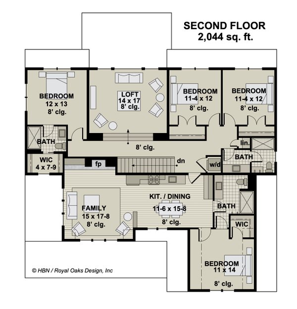 Farmhouse Floor Plan - Upper Floor Plan #51-1209