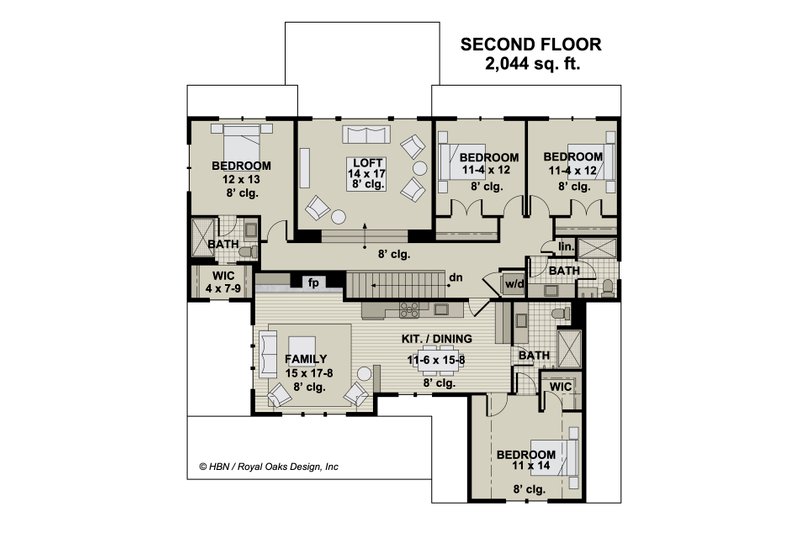 House Design - Floor Plan - Upper Floor for Farmhouse House Plan #51-1209 - 5 bed, 4.5 bath