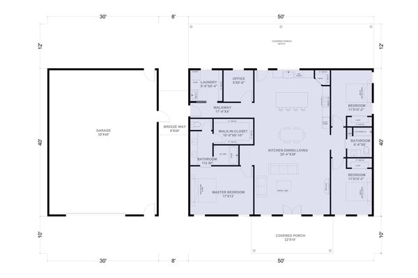 Barndominium Floor Plan - Main Floor Plan #1107-3