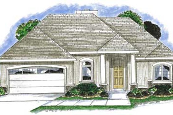 Exterior - Front Elevation 3 for Mediterranean House Plan #20-1379 - 1 bed, 2 bath