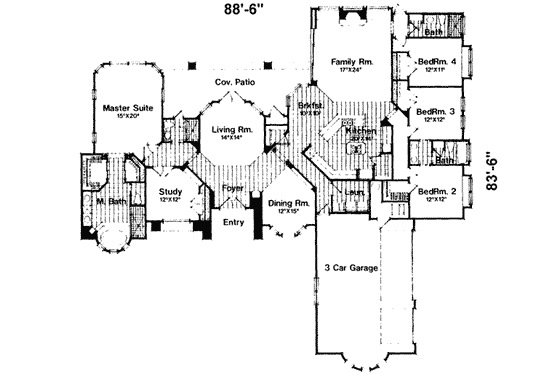 Floor Plan - Main Floor for European House Plan #135-125 - 4 bed, 4 bath