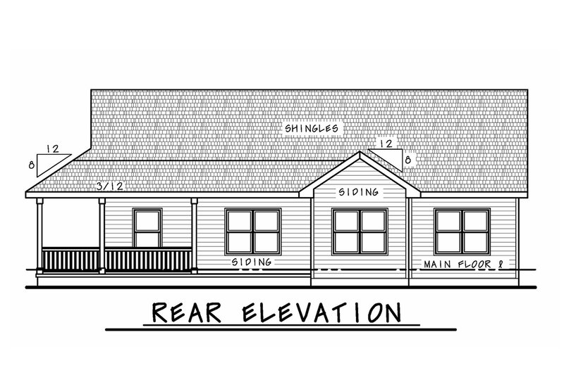 House Blueprint - Exterior - Rear Elevation for Farmhouse House Plan #20-2444 - 3 bed, 2 bath