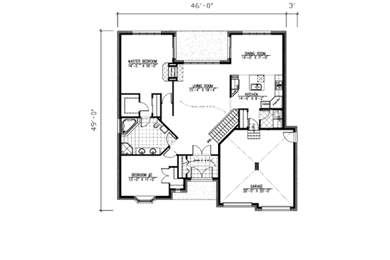 Floor Plan - Main Floor for Southern House Plan #138-233 - 2 bed, 1 bath