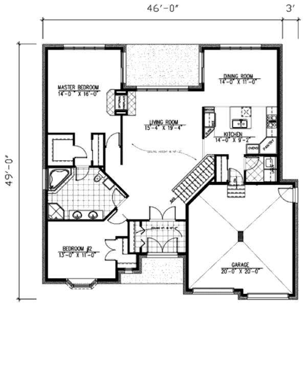 Floor Plan - Main Floor for Southern House Plan #138-233 - 2 bed, 1 bath