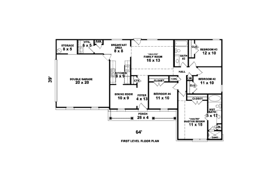 Floor Plan - Main Floor for Traditional House Plan #81-13662 - 4 bed, 2 bath