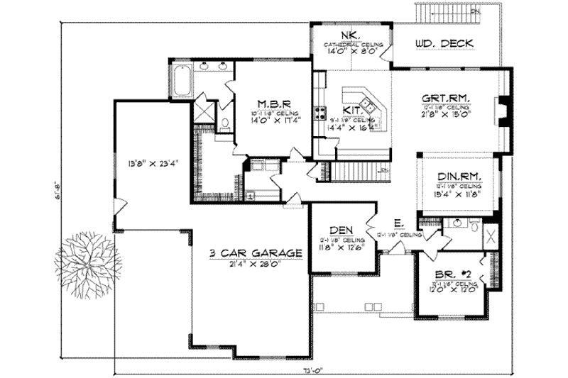 Home Plan - Floor Plan - Main Floor for European House Plan #70-585 - 2 bed, 1.5 bath