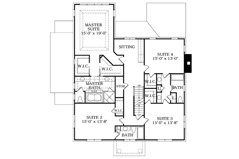 Architectural House Design - Floor Plan - Upper Floor for Country House Plan #453-371 - 4 bed, 3.5 bath