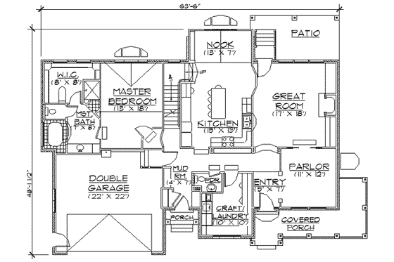 Floor Plan - Main Floor for Country House Plan #5-193 - 4 bed, 2.5 bath
