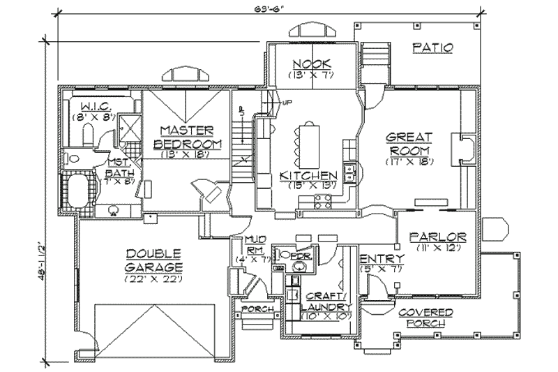 Dream House Plan - Floor Plan - Main Floor for Country House Plan #5-193 - 4 bed, 2.5 bath