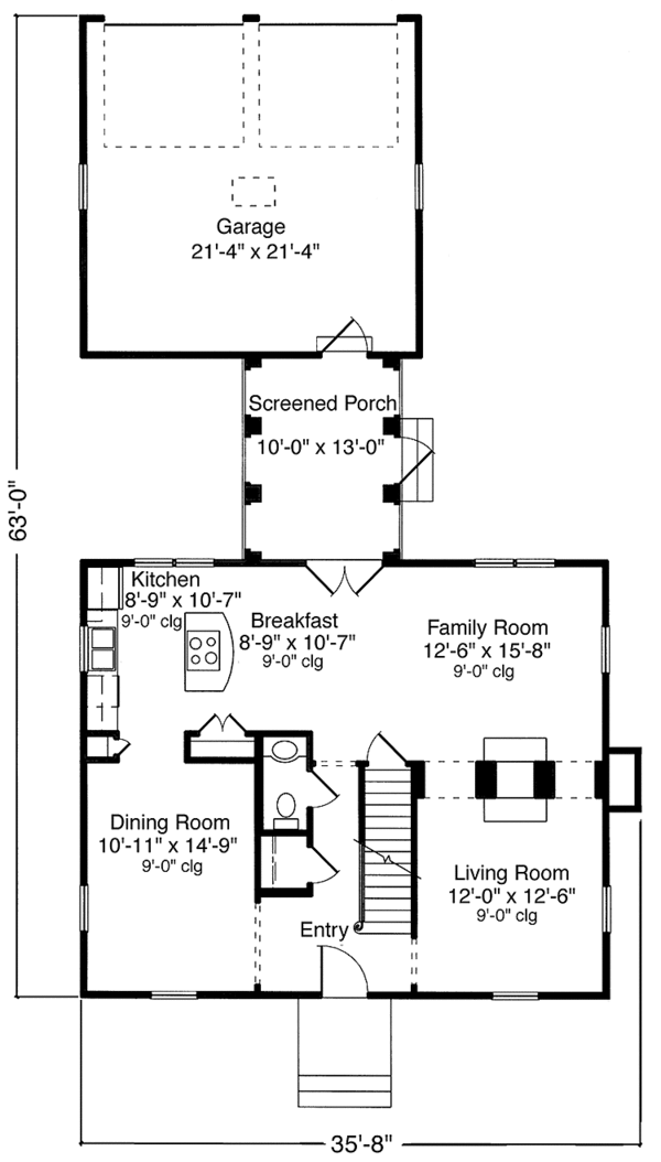 House Design - Colonial Floor Plan - Main Floor Plan #992-5