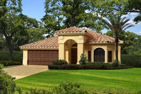 Exterior - Front Elevation for Mediterranean House Plan #420-254 - 3 bed, 2.5 bath