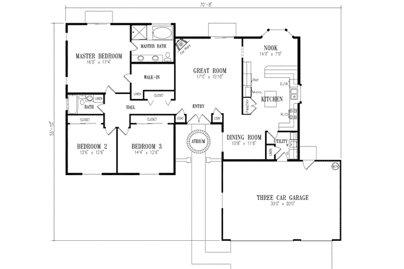 Dream House Plan - Floor Plan - Main Floor for Adobe / Southwestern House Plan #1-442 - 3 bed, 2 bath