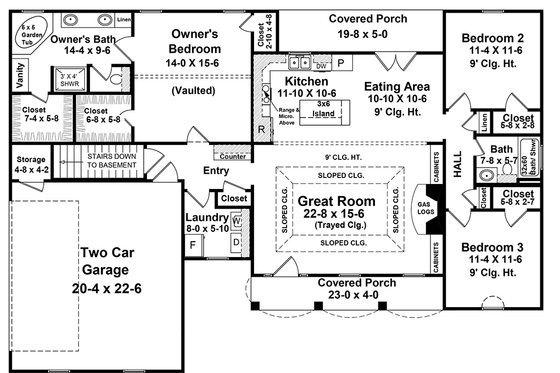 Floor Plan - Main Floor for Traditional House Plan #21-126 - 3 bed, 2 bath