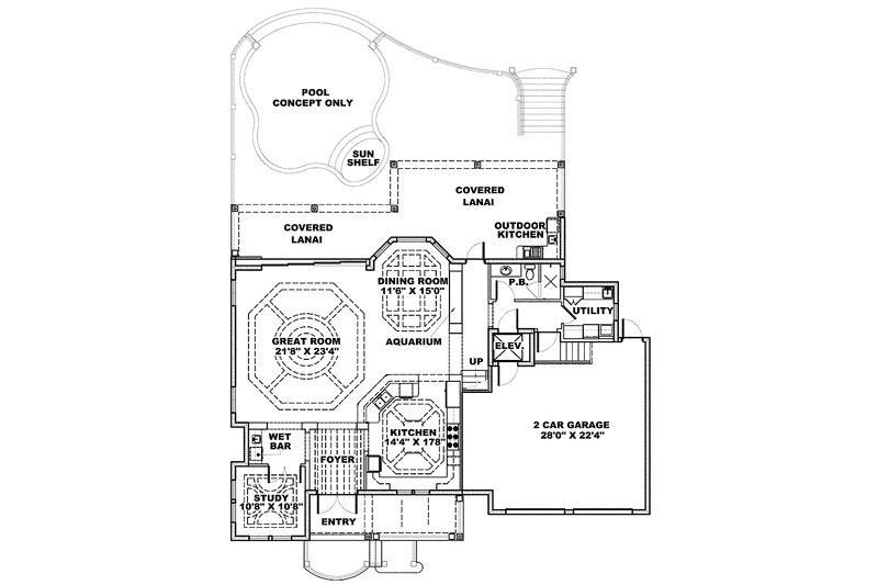 Architectural House Design - Floor Plan - Main Floor for Mediterranean House Plan #1017-136 - 4 bed, 5.5 bath