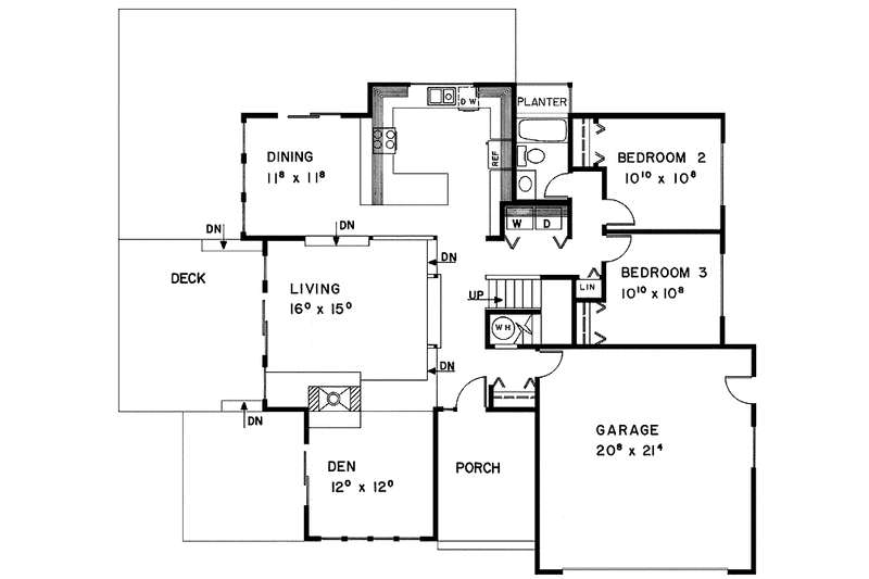 House Design - Floor Plan - Main Floor for Contemporary House Plan #60-776 - 3 bed, 2 bath