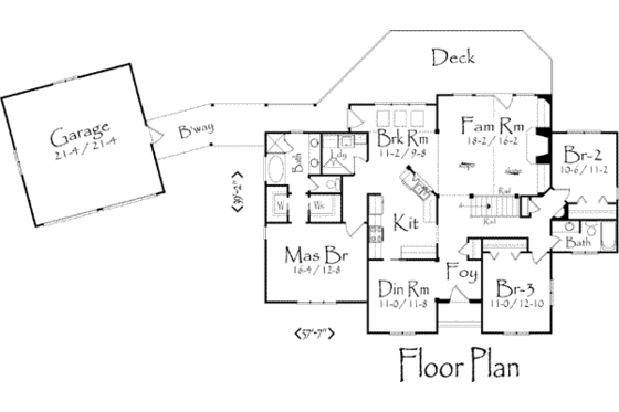 Floor Plan - Main Floor for Traditional House Plan #71-107 - 3 bed, 2 bath