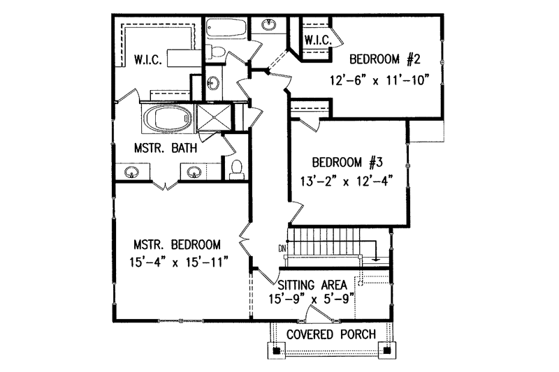 House Blueprint - Floor Plan - Upper Floor for Craftsman House Plan #54-226 - 3 bed, 2.5 bath