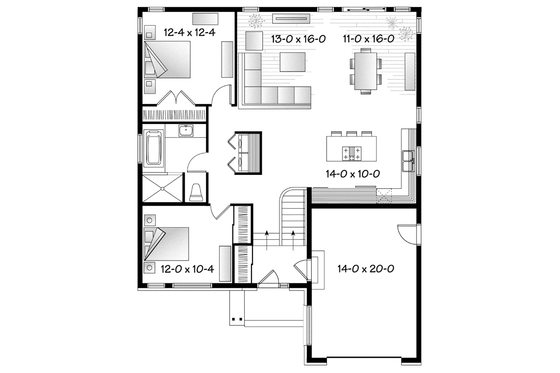 Floor Plan - Main Floor for Contemporary House Plan #23-2575 - 2 bed, 1 bath