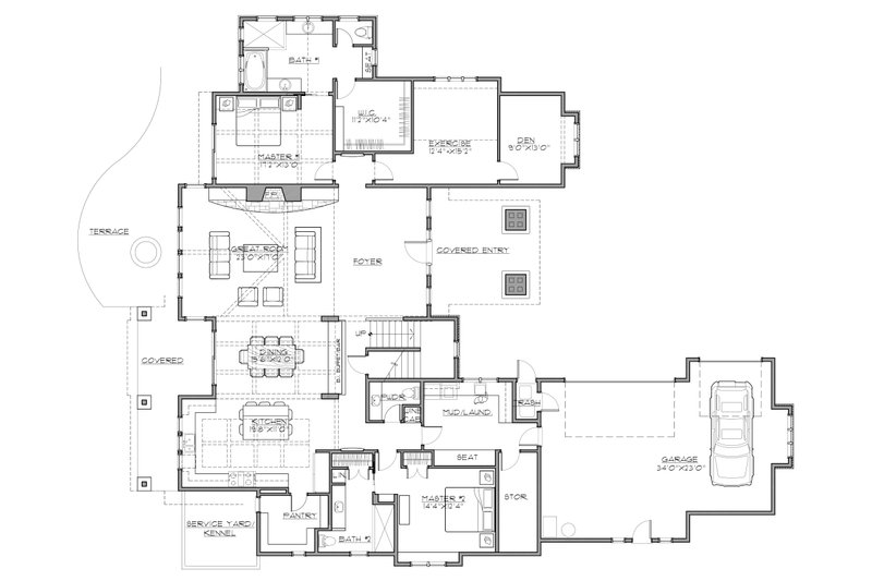 Architectural House Design - Floor Plan - Main Floor for Craftsman House Plan #892-27 - 5 bed, 5.5 bath
