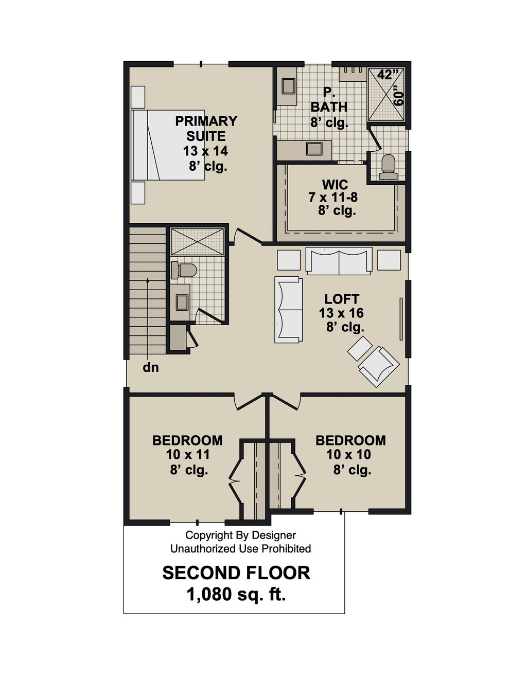 Floor Plan - Upper Floor for Modern House Plan #51-1516 - 3 bed, 2.5 bath