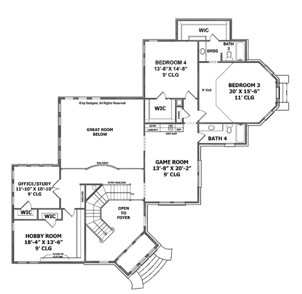House Blueprint - Mediterranean Floor Plan - Upper Floor Plan #952-210