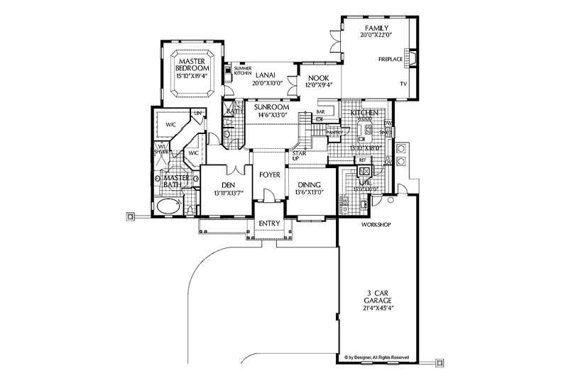House Blueprint - Floor Plan - Main Floor for European House Plan #999-116 - 4 bed, 4 bath