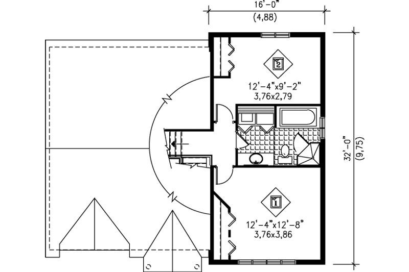 House Blueprint - Floor Plan - Upper Floor for Traditional House Plan #25-3001 - 2 bed, 1 bath