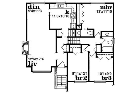Floor Plan - Main Floor for Traditional House Plan #47-129 - 3 bed, 1.5 bath