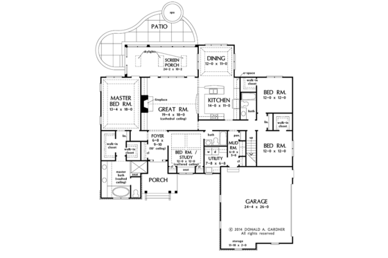 Floor Plan - Main Floor for Craftsman House Plan #929-978 - 4 bed, 3 bath