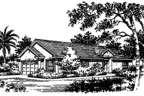 Exterior - Front Elevation for Mediterranean House Plan #417-117 - 3 bed, 2 bath