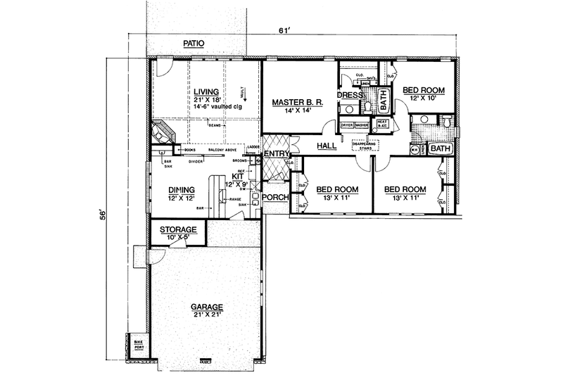 Home Plan - Floor Plan - Main Floor for Tudor House Plan #45-516 - 4 bed, 2 bath