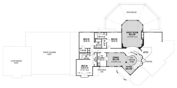 European Floor Plan - Upper Floor Plan #119-432